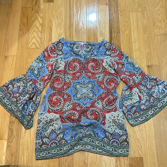 Calypso St. Barth Tops - Calypso St Barth Red/Blue/Green Long Sleeved Tunic Size Large